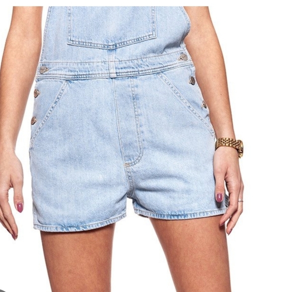 NWT Wrangler Bib Shorts Overalls XS Blue Jean W29QFH17J Tubble Blue Casual - Picture 14 of 15